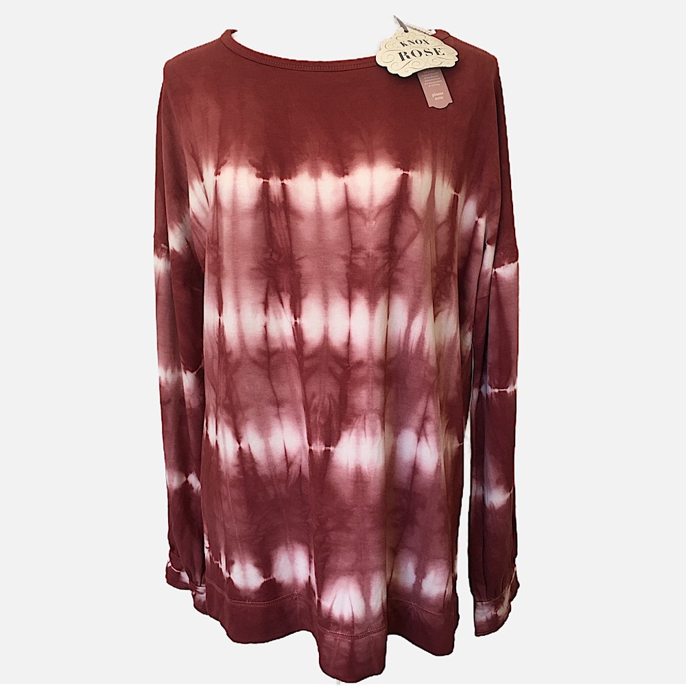 Knox Rose tie dye long sleeve tee rust/white NWT sz L